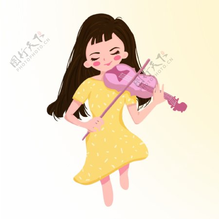 卡通手绘拉小提琴的女孩人物设计