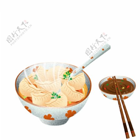 一碗美味的饺子手绘设计