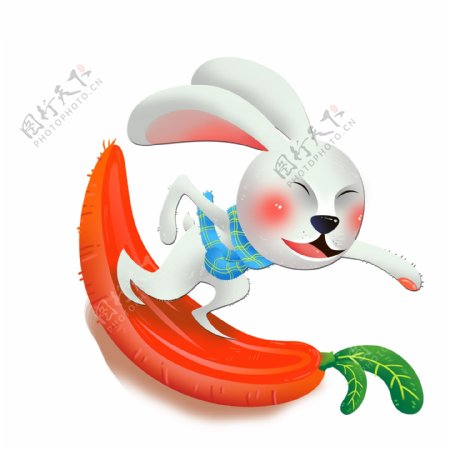 卡通踩着胡萝卜的兔子