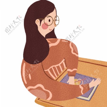 卡通手绘盖着毯子休息的女孩