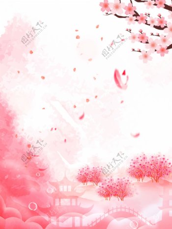 粉色樱花唯美古风广告背景