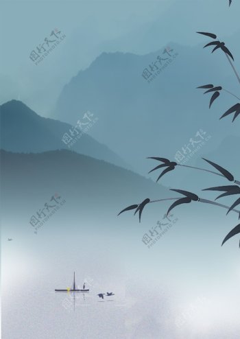 中文青色中国风格墨水海报