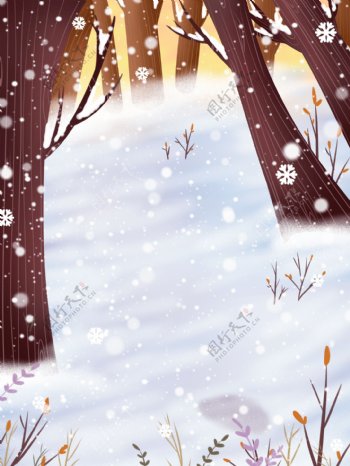 唯美冬季雪地树林背景设计