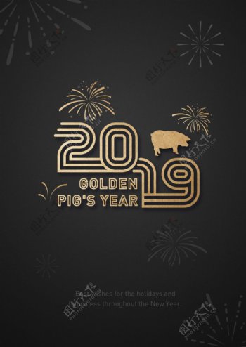 2019猪海金色商务海报