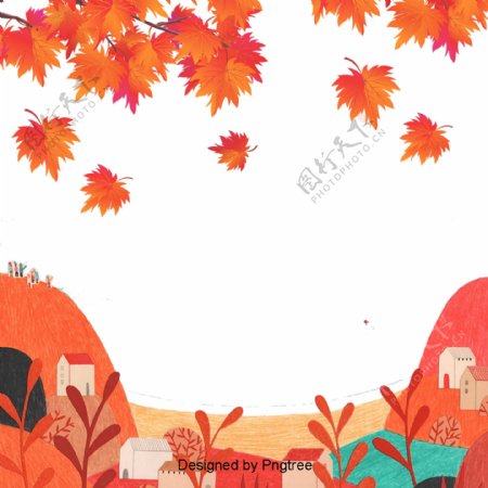 美丽多彩的卡通可爱的手绘秋叶飘飘
