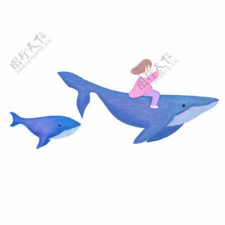 鲸鱼背上的可爱女孩png素材