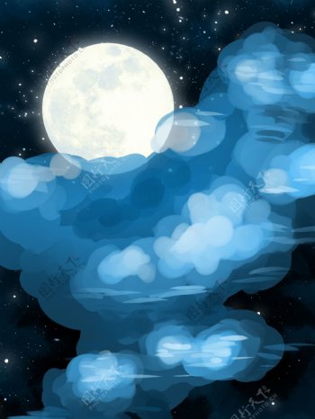 彩绘星空圆月晚安背景设计