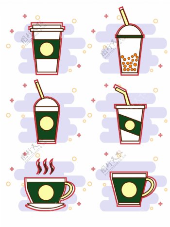 原创矢量卡通咖啡餐饮图标