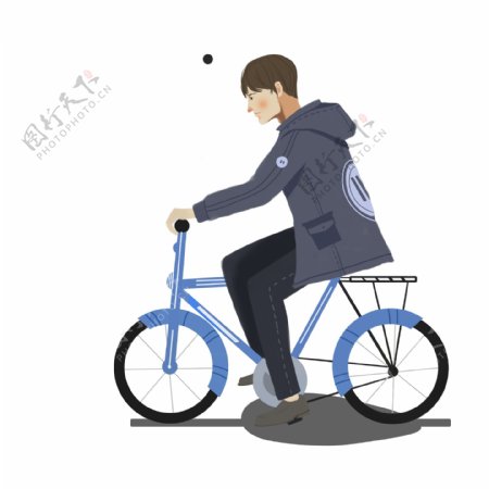 卡通绿色出行骑自行车的男生
