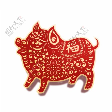 红色喜庆福字猪形象元素设计