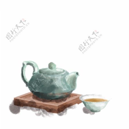 中国风水墨一壶茶元素设计
