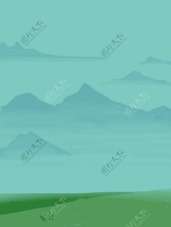 唯美清新山水风景插画背景