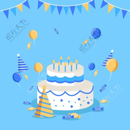 生日蓝色小清新蛋糕气球