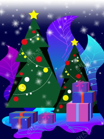 卡通星空圣诞树礼物背景设计