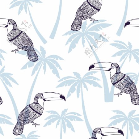 椰树鹦鹉平铺图