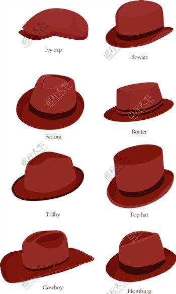 各种红褐色复古风格帽子png