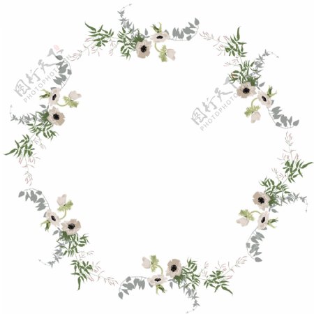 矢量卡通扁平化白色花朵植物花卉边框