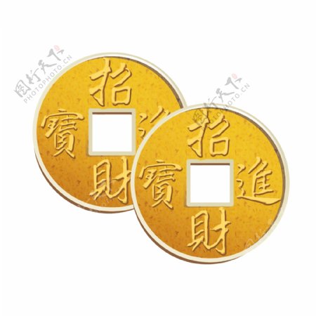 中国风手绘铜钱插画