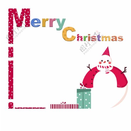 圣诞节可爱雪人礼物圣诞快乐英文字母边框