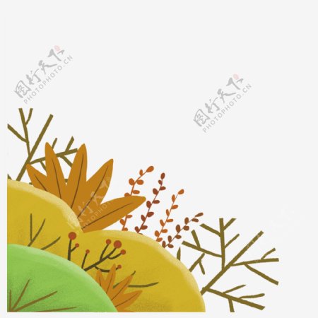 秋季手绘草丛植物插画海报免抠元素