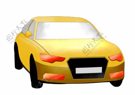 黄色汽车正面图插画