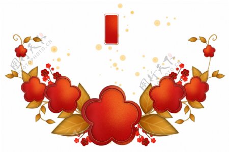 新年红色精美梅花花卉文字框