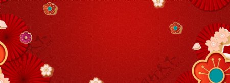 红色中国风花卉新年Banner背景