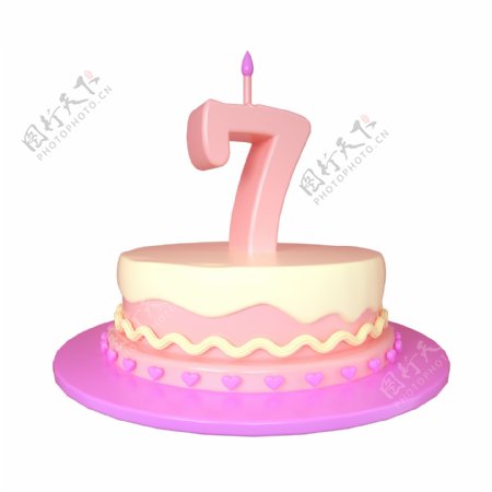 C4D可爱立体7周岁生日蛋糕装饰