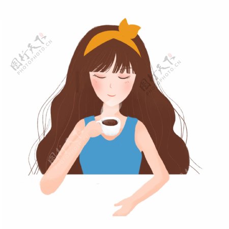 喝咖啡的女生设计元素