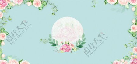 花卉小清新蓝色婚礼banner海报