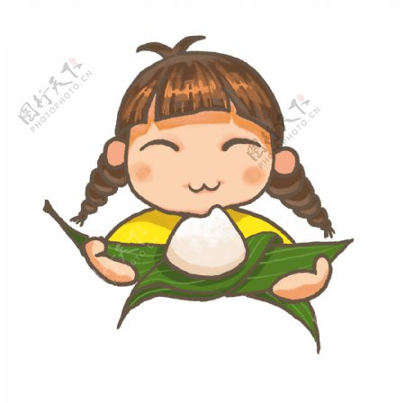 端午节板绘小女孩吃粽子PNG素材