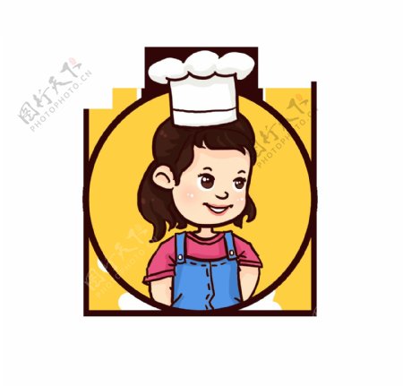 小女孩可爱小厨师背带裤Q版卡通手绘人物