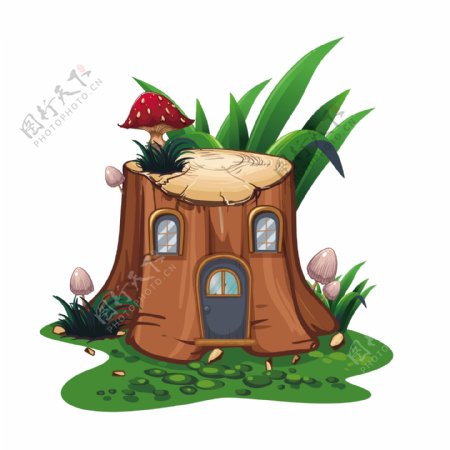 卡通可爱的树桩房子矢量素材