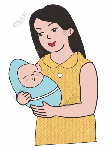 母亲节促销扁平矢量感恩母亲和婴儿宝宝卡通形象