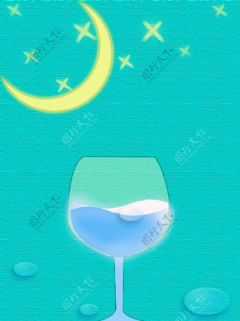 原创简约水滴月亮卡通蓝色背景