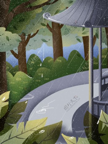 清明时节下雨树林背景设计