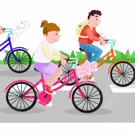 世界地球日骑单车板绘插画元素