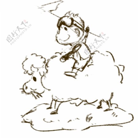 清明节骑羊的男孩插画