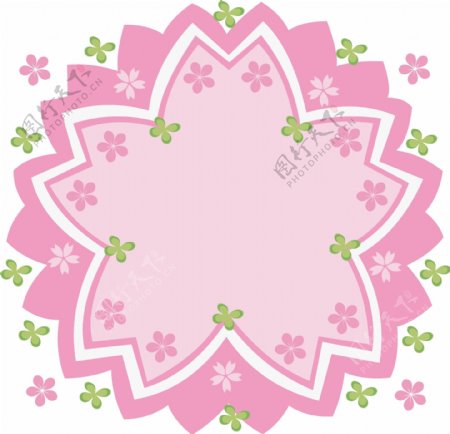手绘粉红色樱花绿叶子装饰边框免抠素材