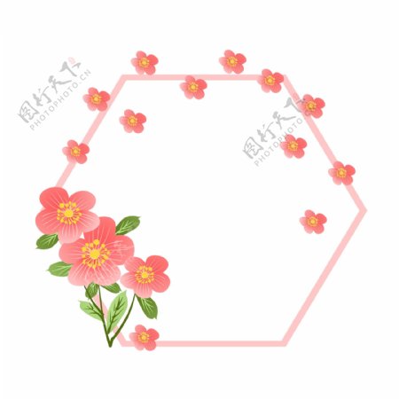 春季粉色六边形边框