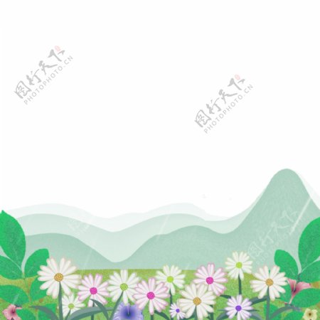 春天山水山花青山绿水风景绿色海报边框
