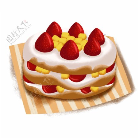 桌布上的水果裸蛋糕卡通png素材