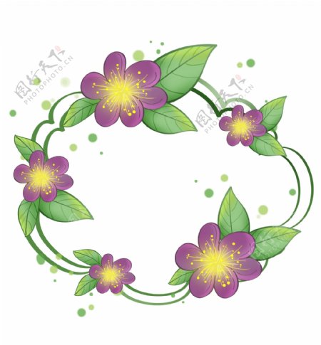 紫色花卉叶子文字框