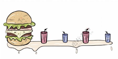 汉堡与饮料分割线插画