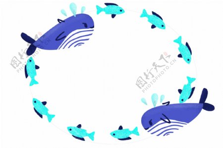 鲸鱼椭圆边框插画