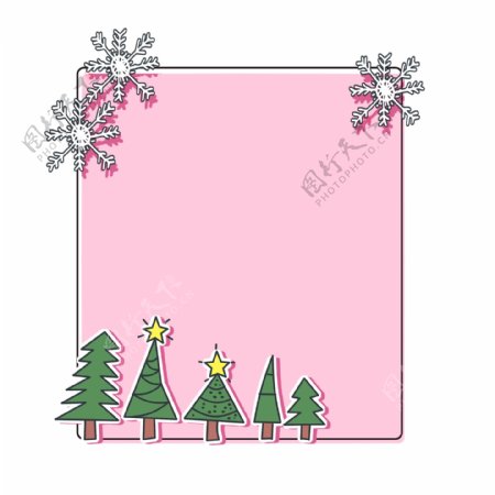 树木和雪花边框插画