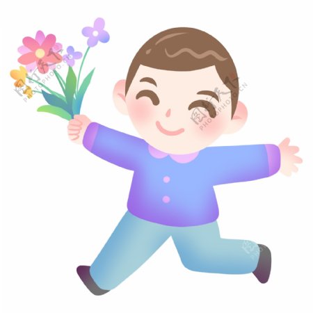 花朵笑脸男孩插画