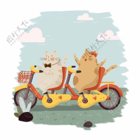 卡通春分节气猫咪骑自行车