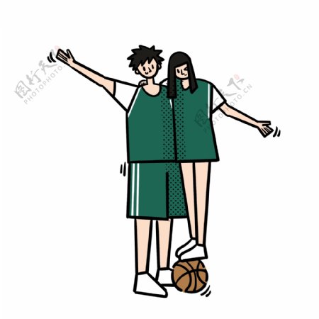 卡通矢量免抠扁平可爱打篮球的情侣
