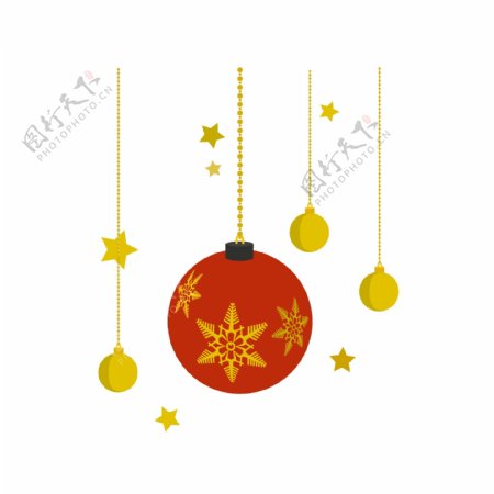 圣诞节卡通扁平古典红色装饰球元素